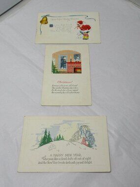 Bundle Lot of 3 Vintage Embossed  Early Christmas New Years Postcards PC Unused